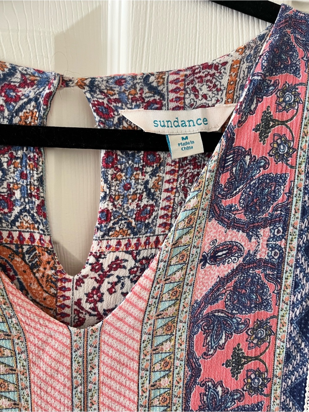 Sundance Boho Navy & Pink Patchwork V-Neck Dress size M - Picture 3 of 7
